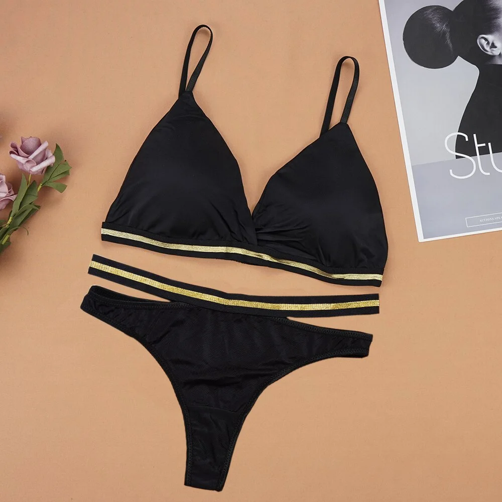 Billionm Women's Lingerie Bra Thong Sets Woman Bralette Active Bras Seamless Wire Free Ice Silk Bras Panties Underwear Set For Woman