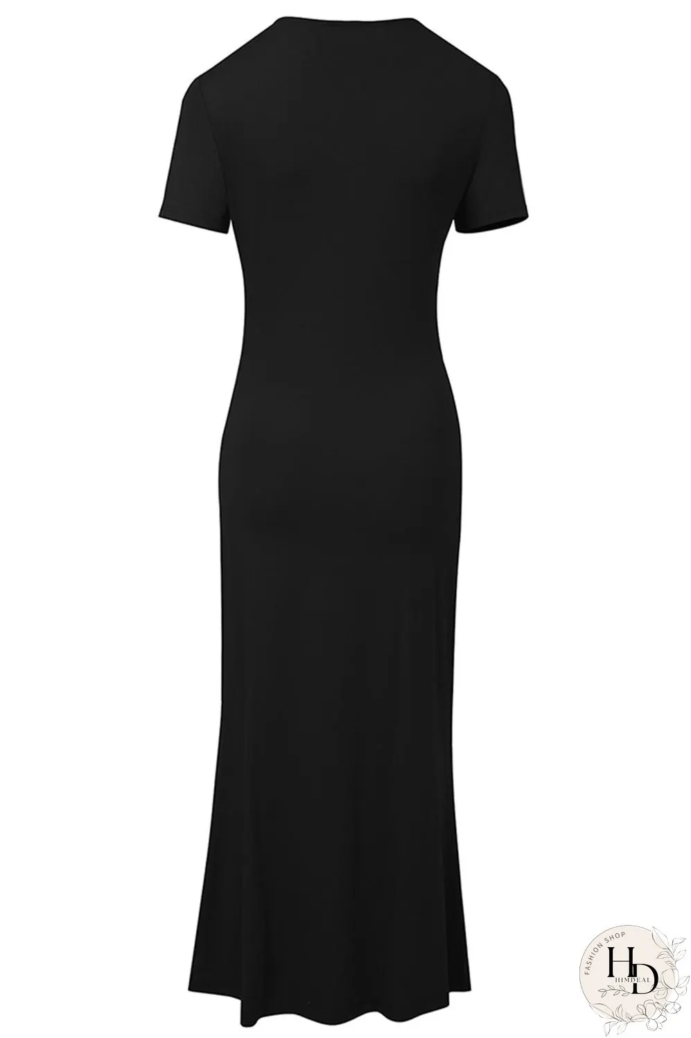 Asymmetrical Neck Short Sleeve Midi Dress