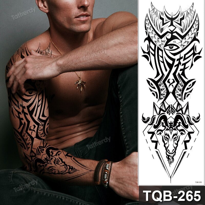 Totem Tribal Dragon Dragon Wolf Temporary Tattoos Full Arm Sleeve Large Body Art Painting Men Adult Sexy Tattoo Waterproof Black