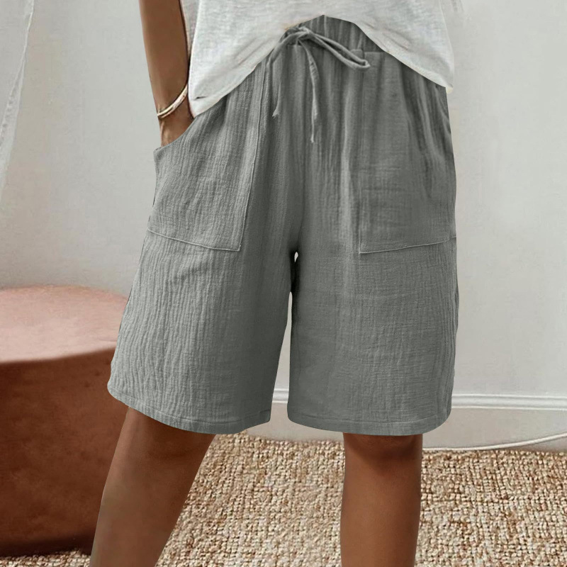 Comstylish Linen Solid Color Strappy Loose Casual Shorts