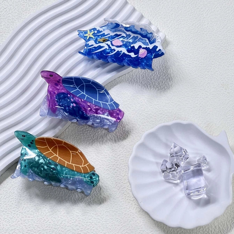 Women’s Cute Artistic Tortoise Sea Wave Acetic Acid Sheets Hair Claws