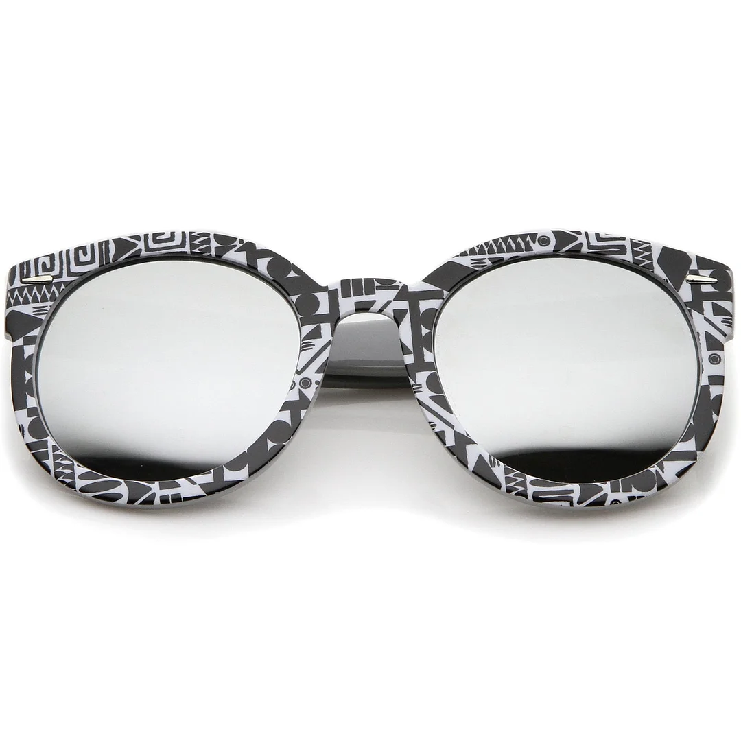 Women 's Oversize Printed Colored Mirror Lens P3 Round glasses 52mm