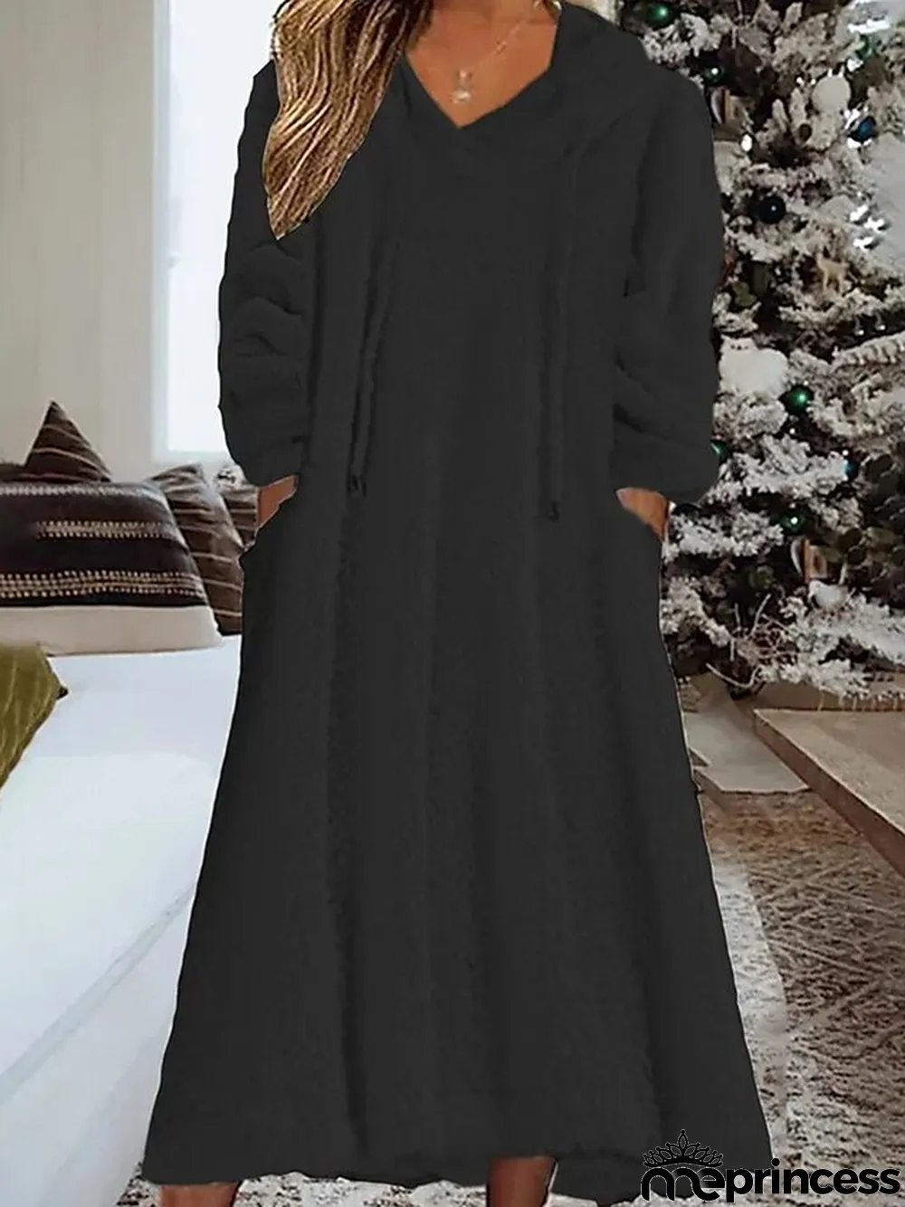 Women's Loungewear Nightshirt Dress Pure Color Casual Comfort Soft Home Daily Going out Coral Fleece Coral Velvet Warm Hoodie Long Sleeve Fall Winter Black White