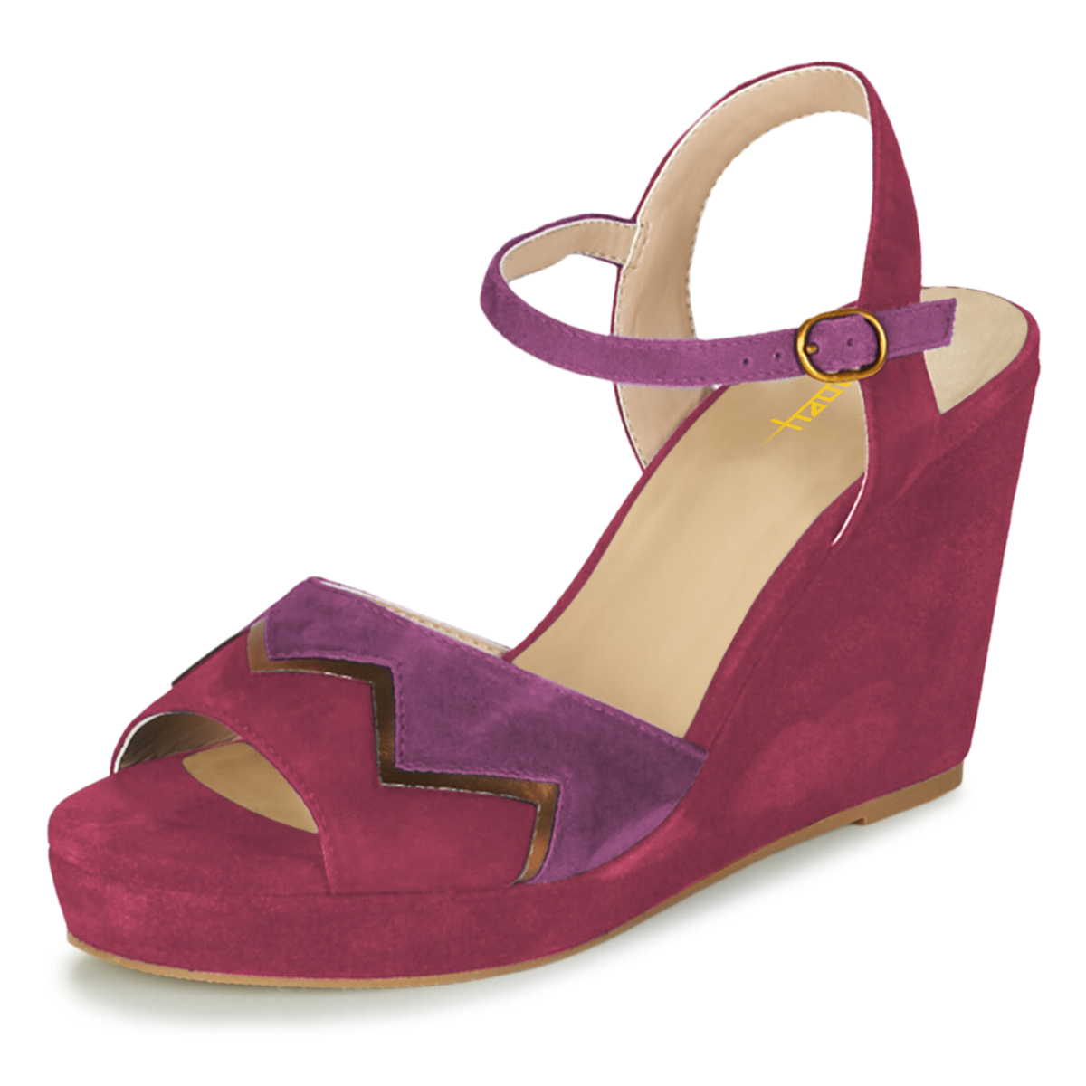 Maroon & Purple Open Toe Wedge Heel Summer Sandals with Platform Nicepairs