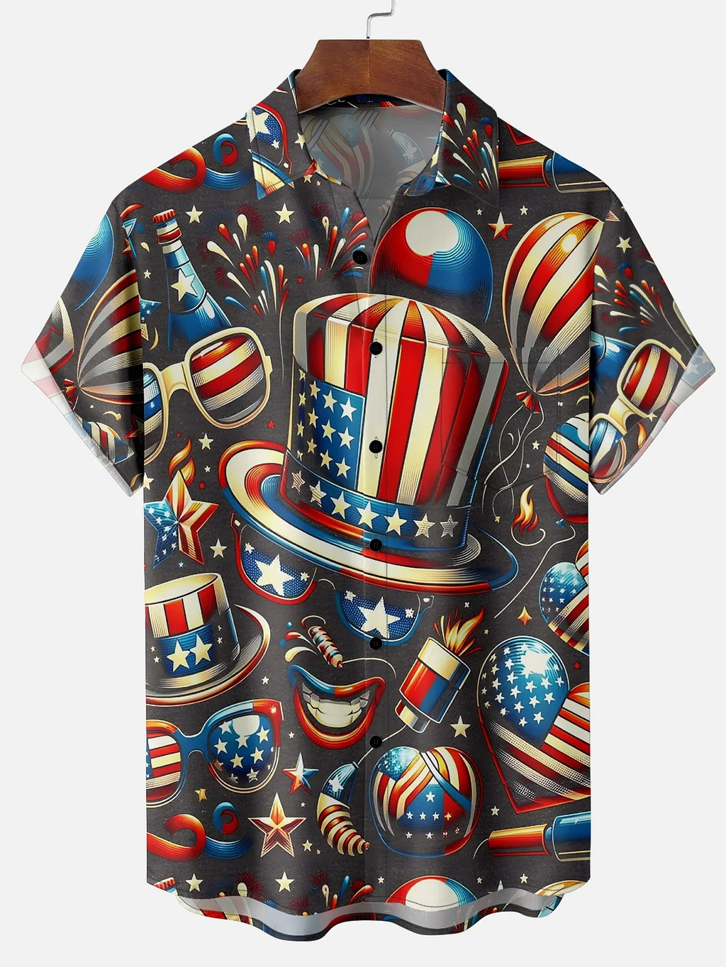 Men's American Flag Hat Print Shirt PLUSCLOTHESMAN