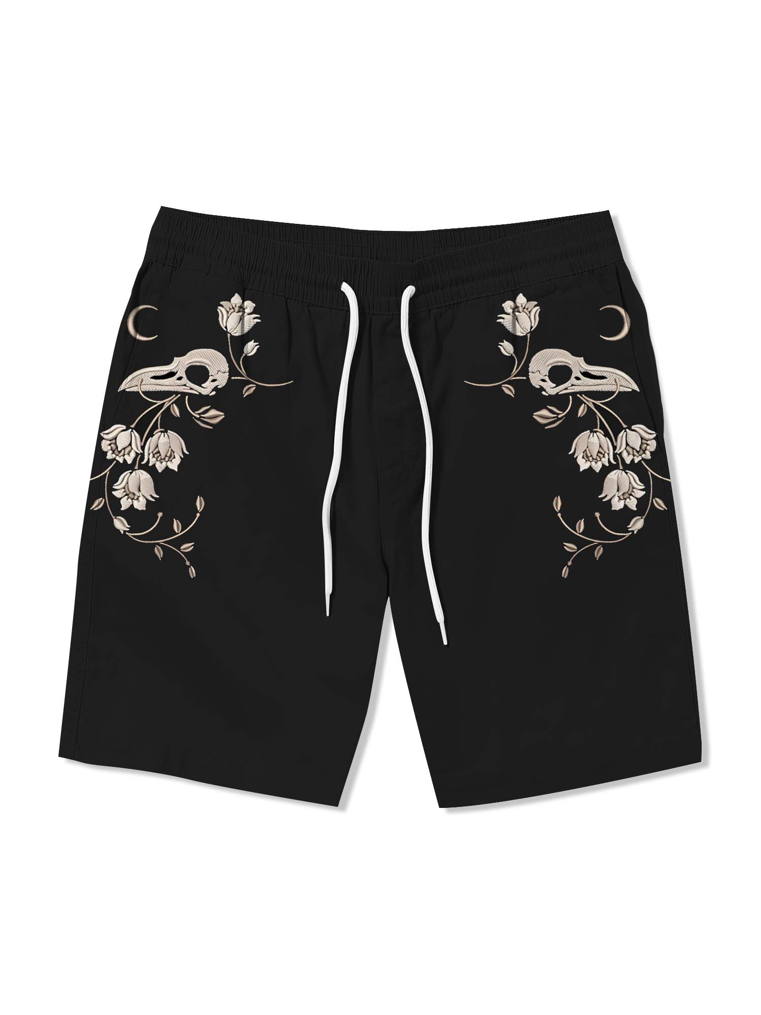 Crow Skull And Flower - Cotton Shorts