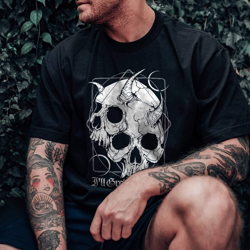 UPRANDY Skull with horns printed black designer T-shirt -  UPRANDY