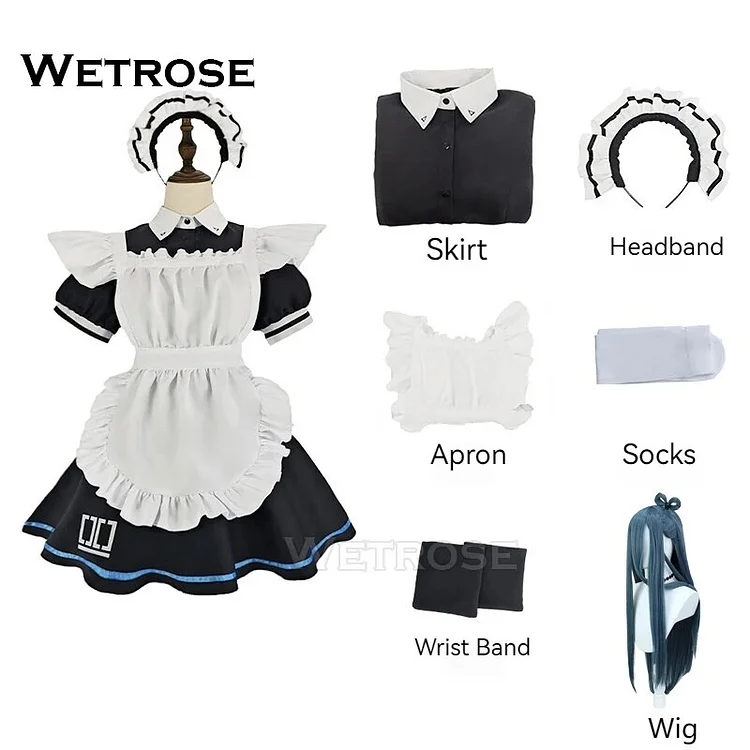 【Wetrose】In Stock Alice Maid Tendou Arisu Blue Archive Cosplay Costume Anime Game Wig Full Set