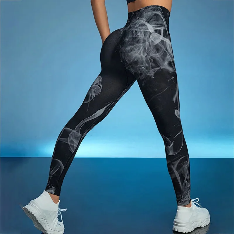 Tlbang Women Tie Dye Seamless Leggings High Waist Slim Leggings Fitness Black Hip Liftting Gym Trainning Running Tights