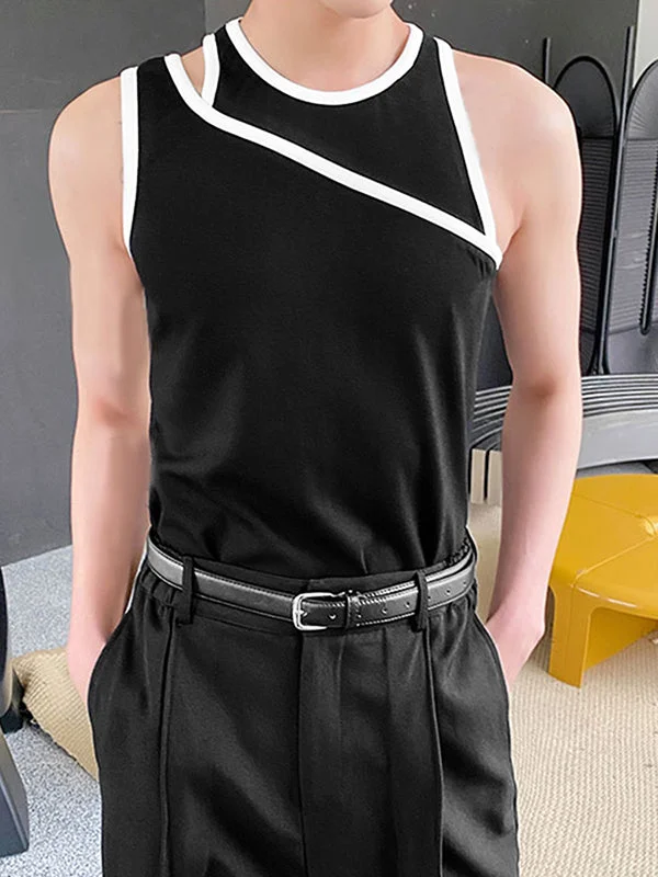 Aonga - Mens Contrast Binding Double Straps Sleeveless Vest