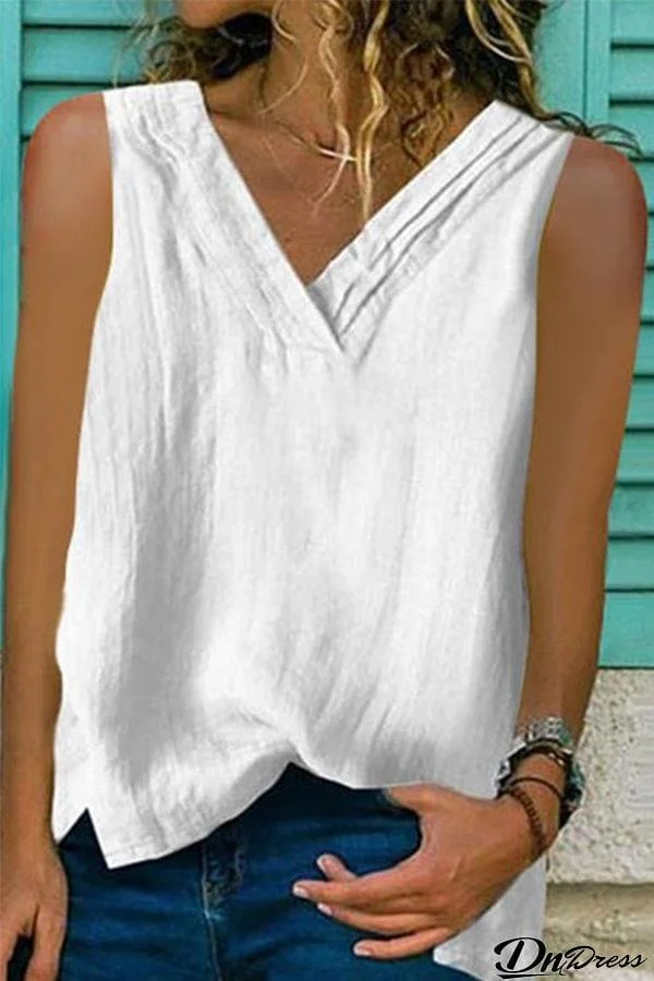 V Neck Side Split Solid Tank Top