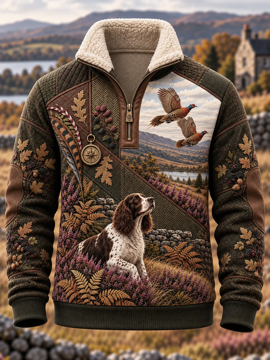 Men's Hunting Season Natural Scenery Print Stand Collar Sweatshirt