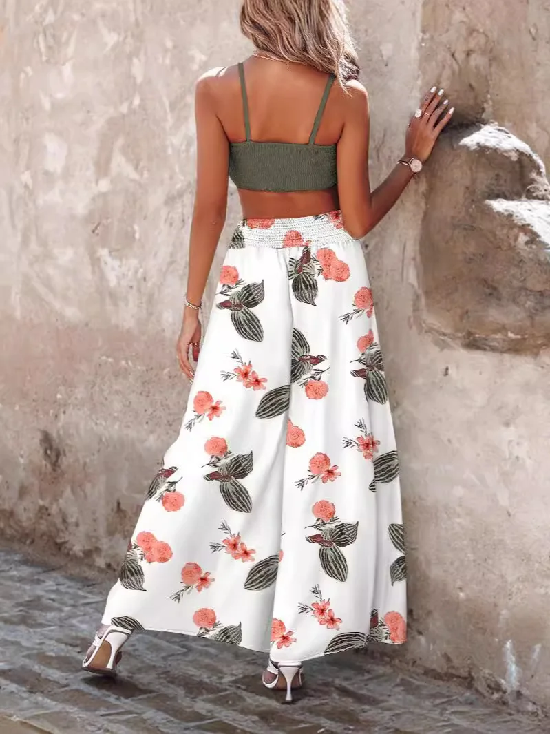 Uveng Uveng Women's 2024 Summer New Commuting Two-Sleeve Printed With Broad Legs Set