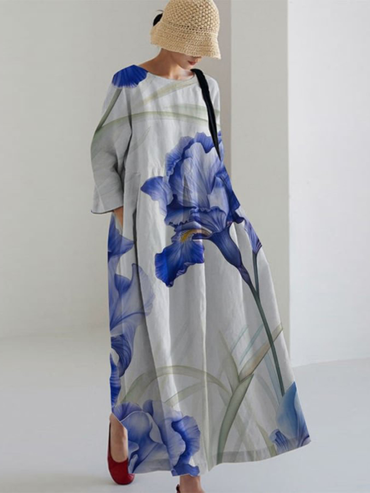 Comstylish Iris Print Loose Midi Dress