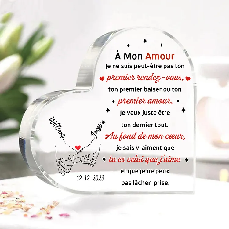 Plaque Acrylique en forme Cœur Personnalisé avec Photo 2 Prénoms et Date Cadeau pour Couple | – FR