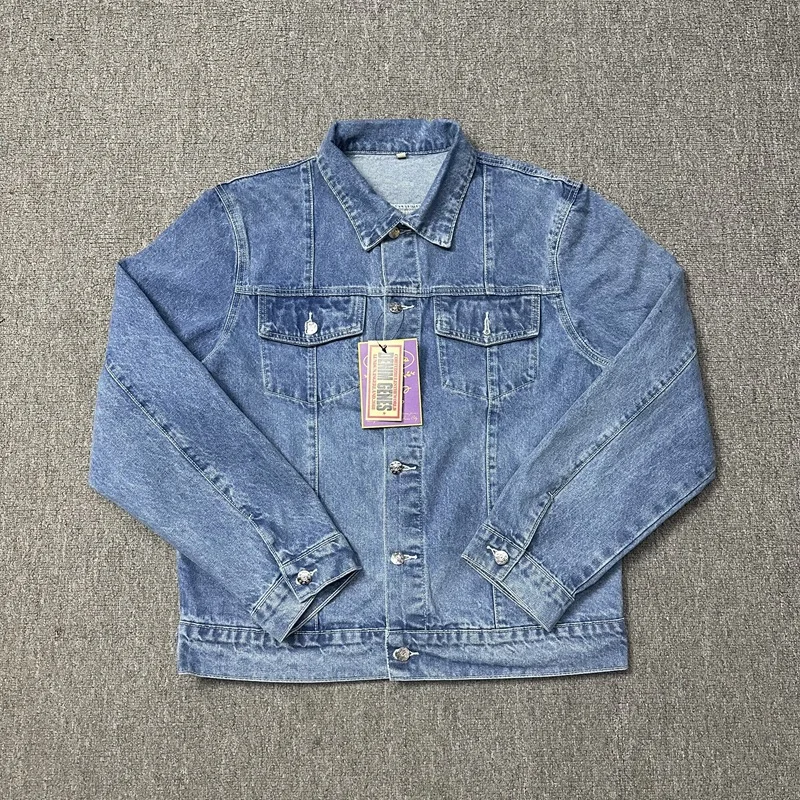 Unisex Trendy Street Style Corteiz Western Casual Denim Jacket Coat