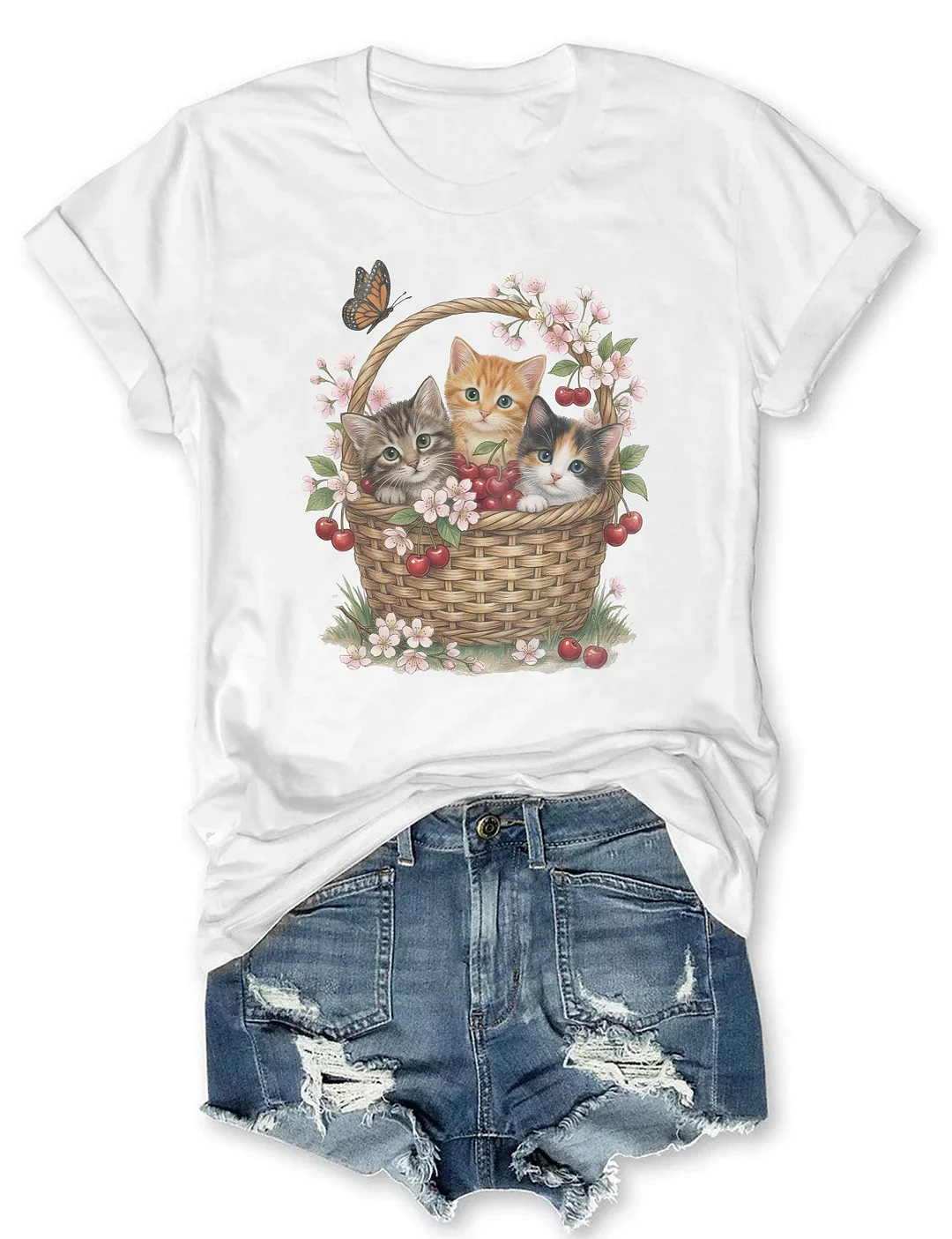 Cottagecore Floral Cute Kittens T-shirt