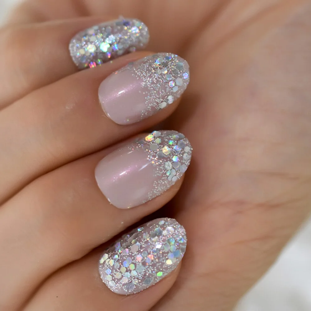 Glitter Diamond Chips Mix&Match Medium-Short Press On Nails Almond Full Cover Fingernails Supplies For Professionals EchiQ Nails-Nail Inspo