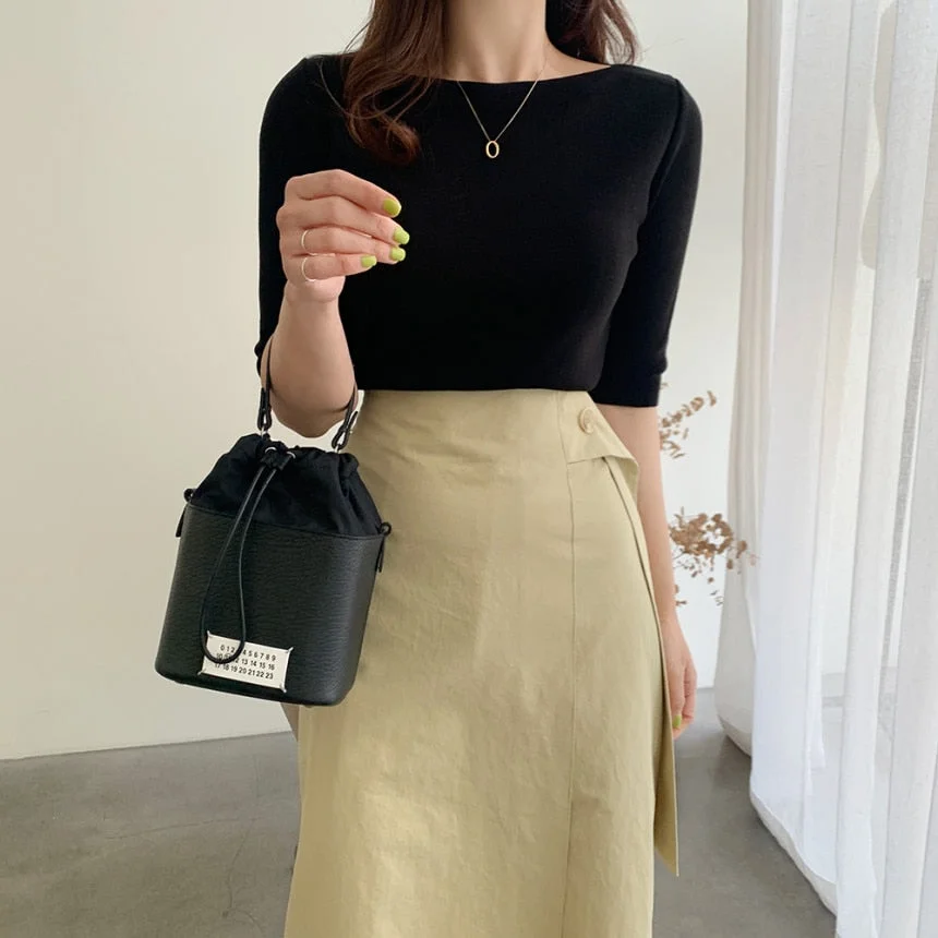 New Knit T-Shirt Women Femme O-Neck Korean Style Office Lady Summer Top Basic T-Shirt