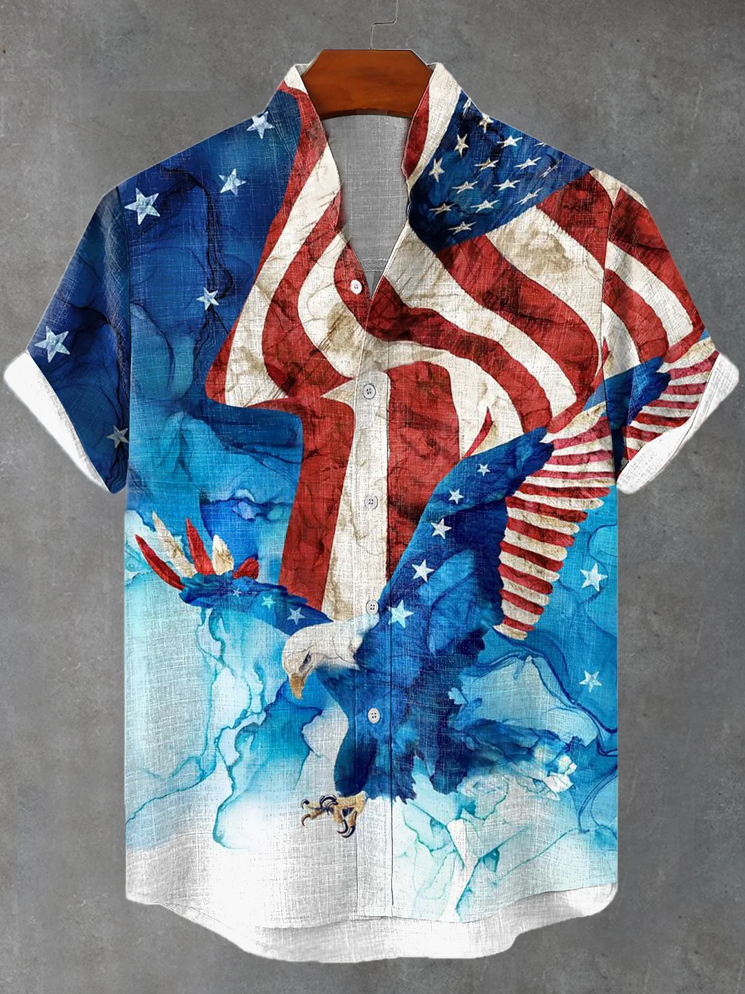 Men's American Flag Eagle Fluid Watercolor Painting Short Sleeve Shirt