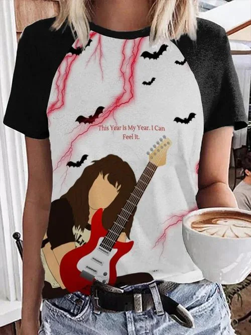 Women's Rock Print Raglan Sleeve T-Shirt