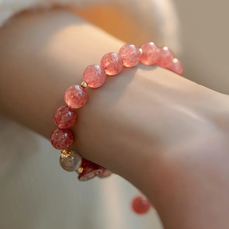 Natural Strawberry Quartz Moonstone PiXiu Love Healing Bracelet
