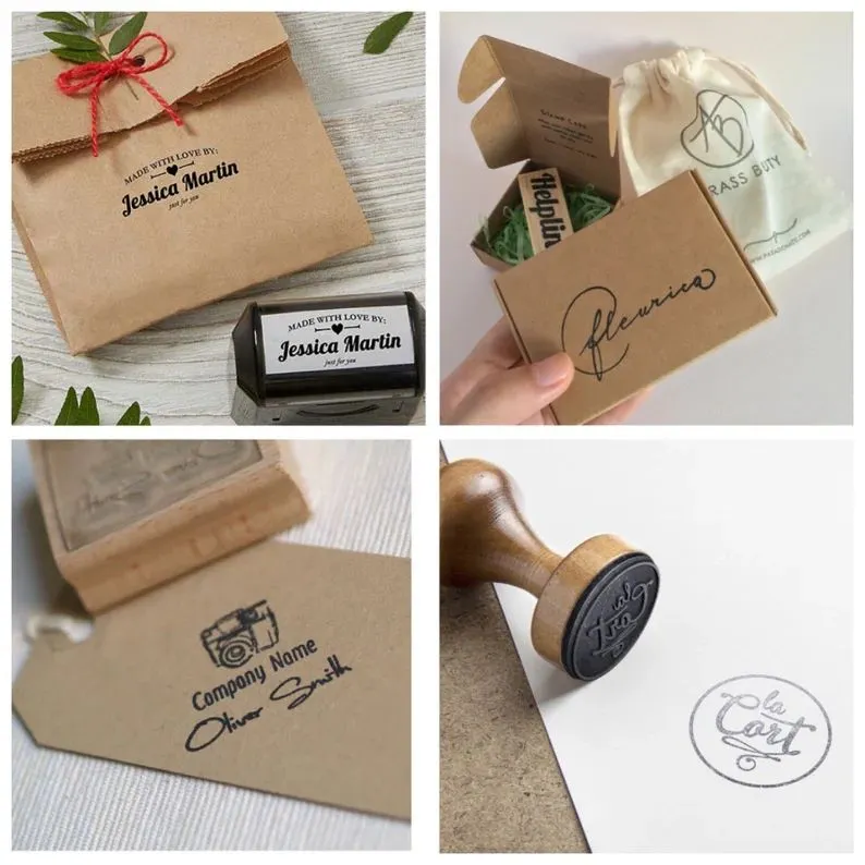 Custom Wooden Stamp Seal Wedding Party Packaging Stamp Company Address&Name Self Inking Rubber Stamp Artwork Personalized Logo