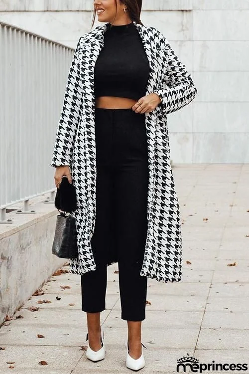 Houndstooth Lapel Woolen Coat