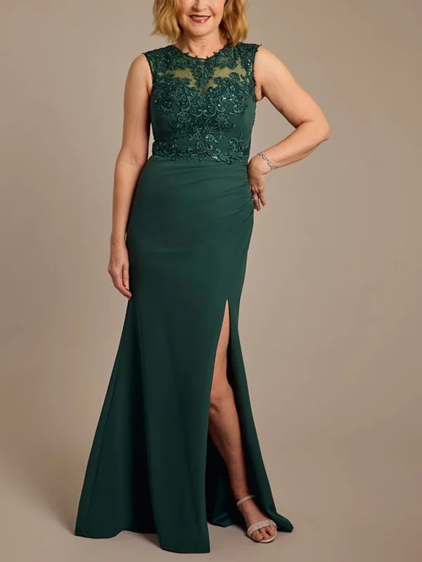 Round Neck Sleeveless Lace Solid Color Maxi Dress