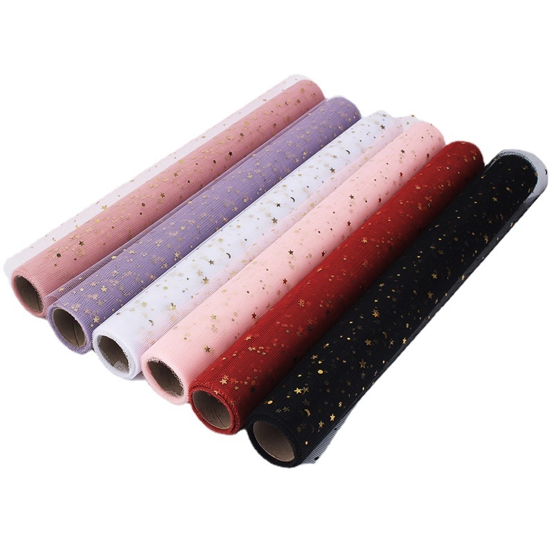 Hot Stamping Star Moon Gauze Flower Packaging Materials Florist Supplies Valentine’s Day Floral Bouquet Packaging Mesh