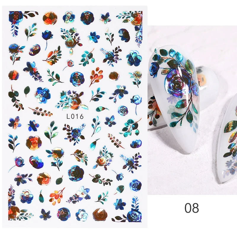 1PC 3D Nail Stickers Spring Flowers Leaves Self-Adhesive Slider Nail Art Decorations Leaf Love Heart Decals Manicure Accessories-Nail Inspo