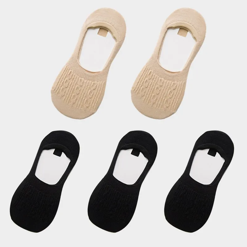 Candy Color Invisible Non-slip Low Cut Socks Fashion Women Casual Cotton Breathable Ankle Boat Socks 5Pairs