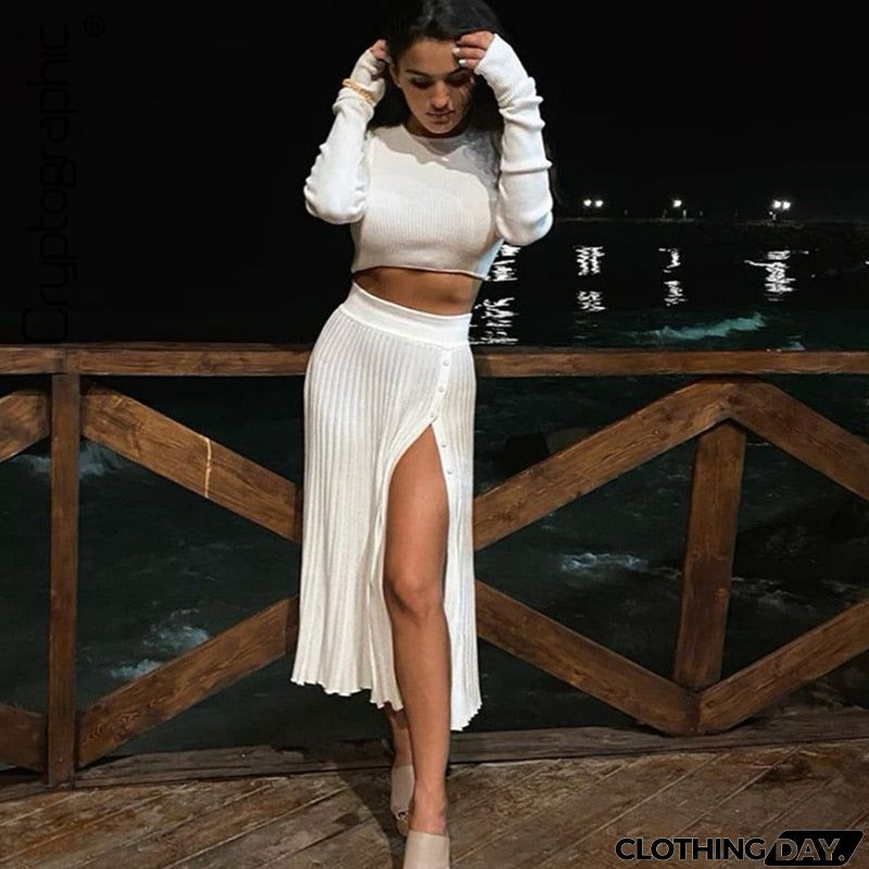 Two Piece Set Women Matching Set Outfits Split Skirts