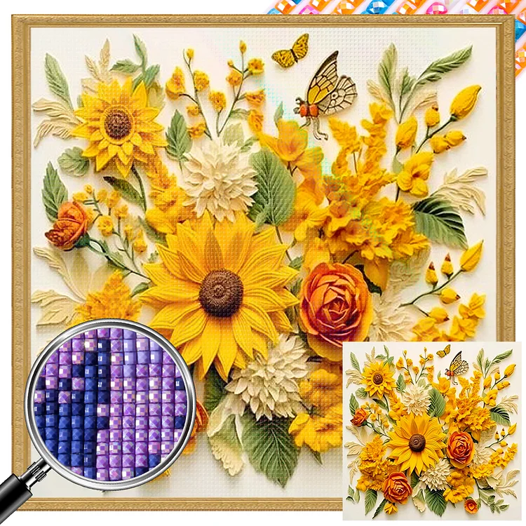 Embossed Flowers and Paper Flowers - Full Square(Partial AB Drill) - Diamond Painting (40*40cm)