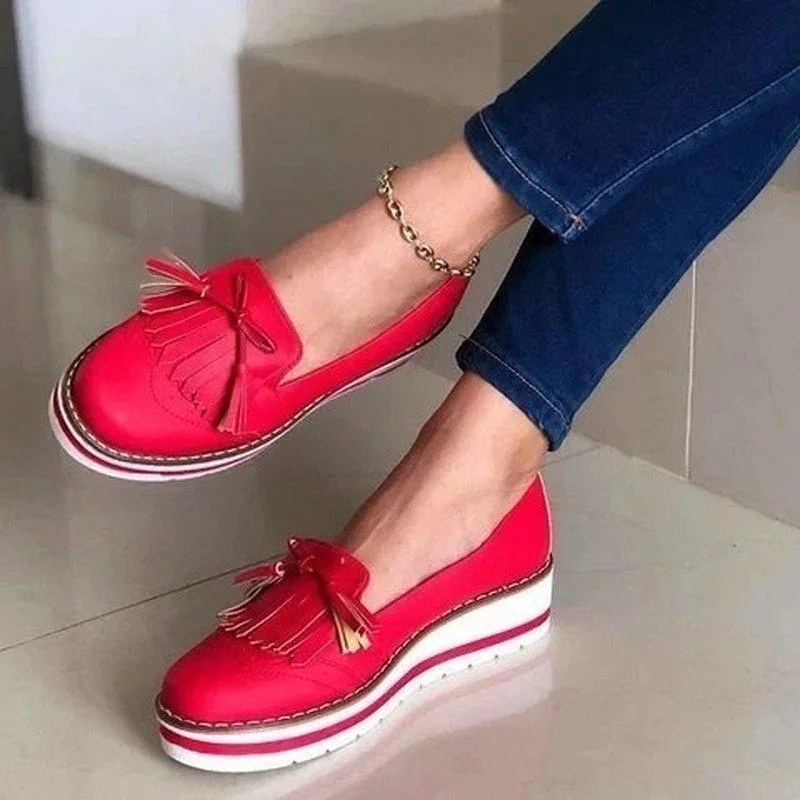 2021 Round Toe PU Ladies Loafers Shoes Slip on Rubber Platform Shoes Women Vulcanized Shoes Woman Autumn Sneakers Female Wedges 1113-1