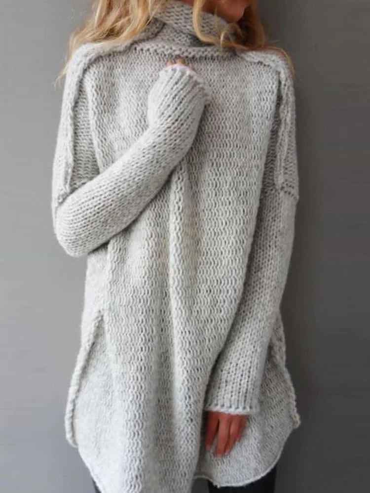 Daily Turtleneck Long Sleeve Slit Pullover Loose Sweater