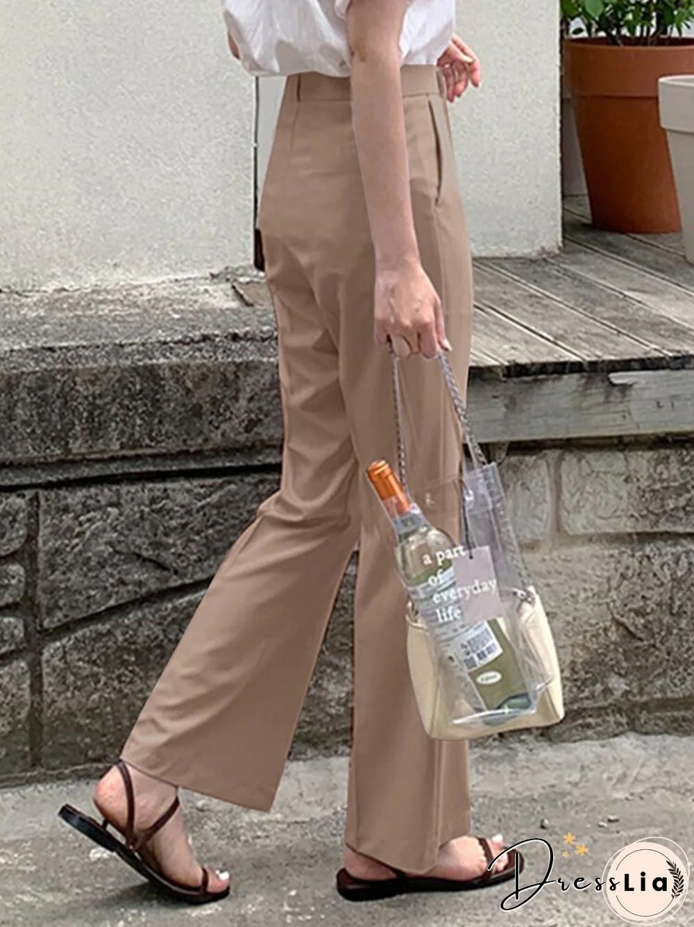 Solid Pocket Zip Front Tailored Pants For Women