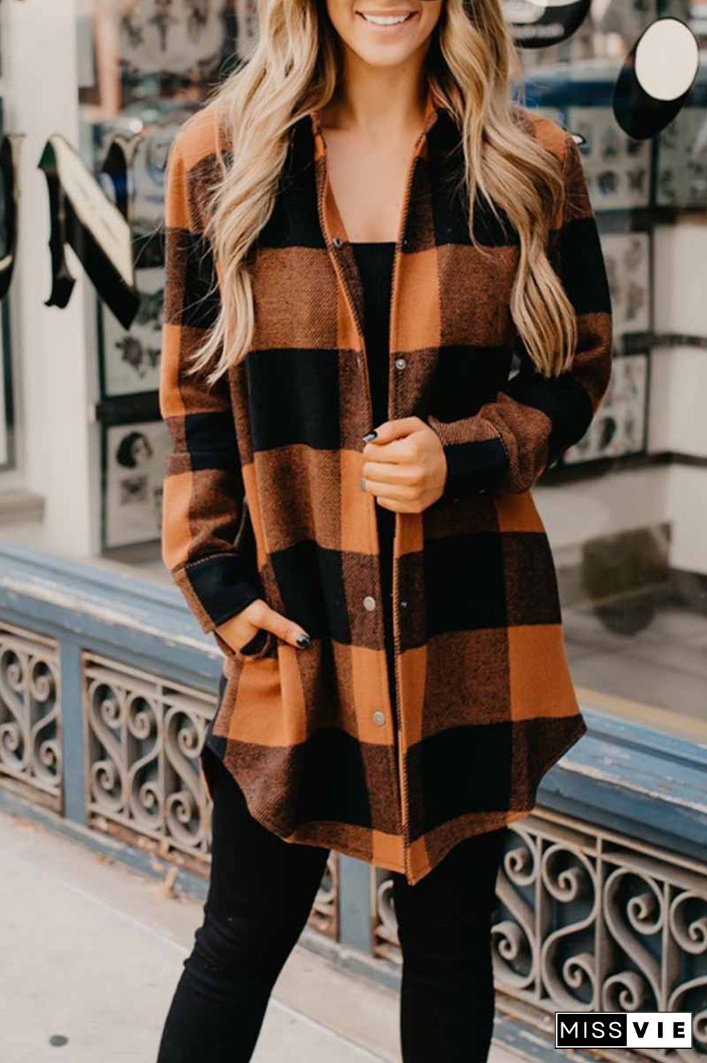 Contrast Plaid Coat