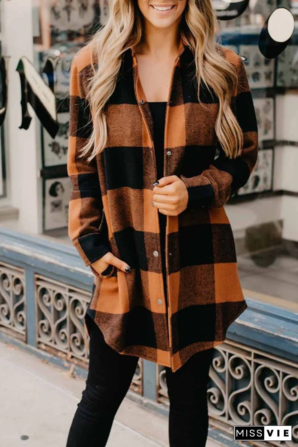 Contrast Plaid Coat