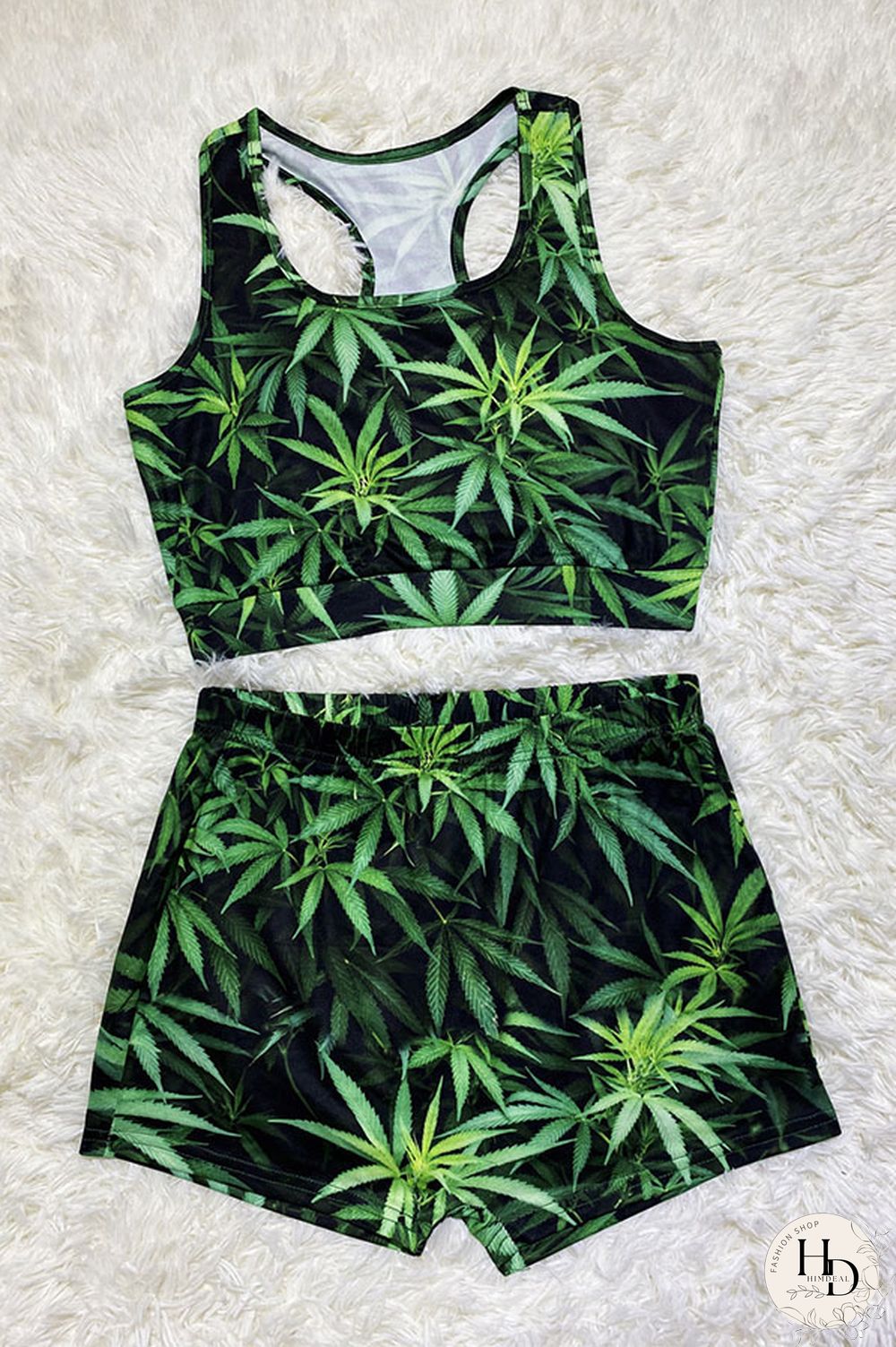 Red-green Sexy Print Straight Sleeveless Two Pieces