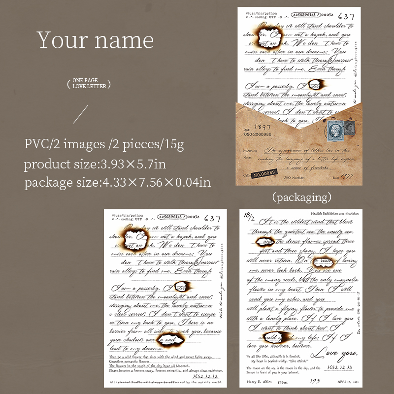 Journalsay 2Pcs/set One Page Love Letter Series Vintage English Text Three-dimensional PVC Transfer Sticker 