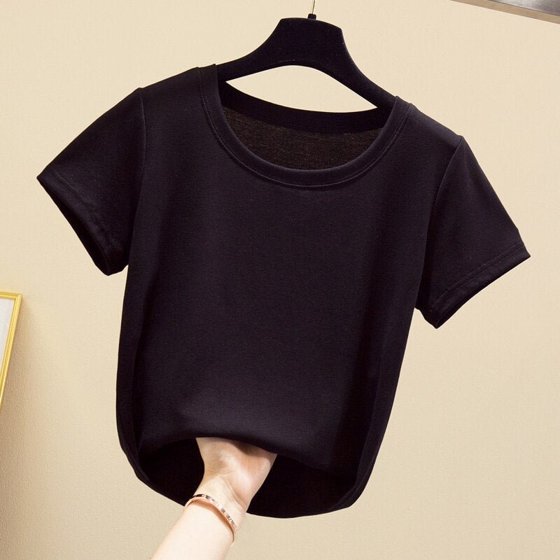 2020 Popular Light Thin High Elastic Fashion Casual Round Collar Short Sleeve T-Shirt Brand High Quality Pure Cotton Women'S Top