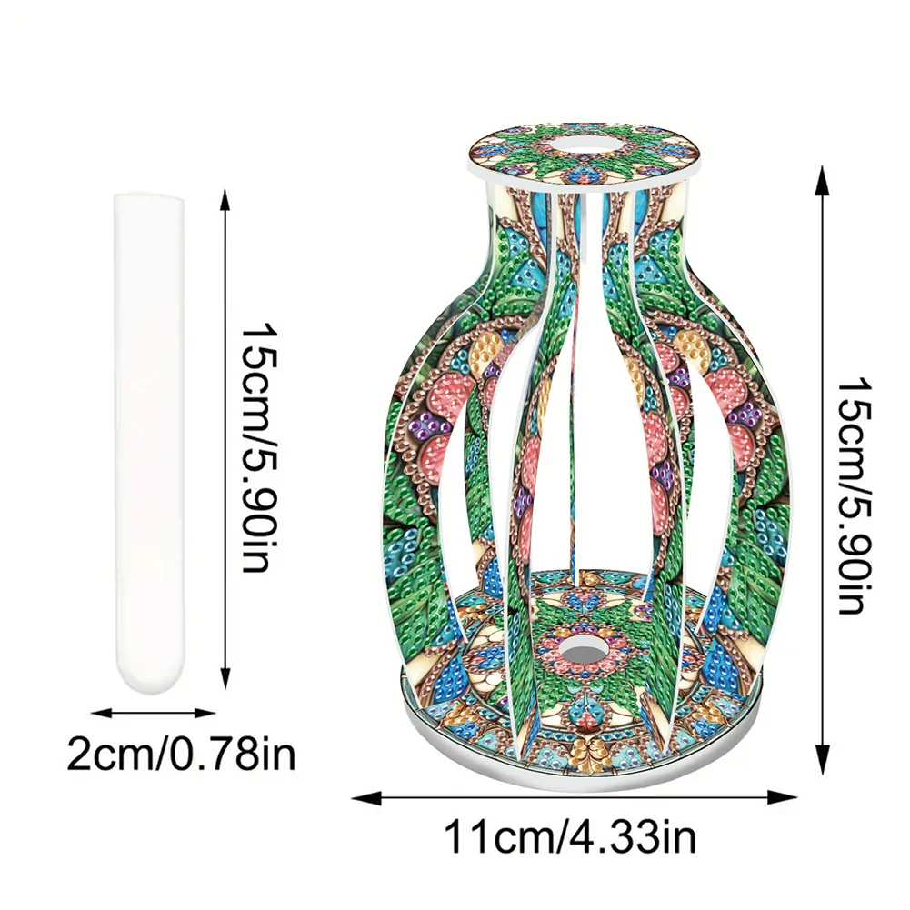 Acrylic Wood Pattern 5D DIY Diamond Painting Flower Vase for Home Office Decor