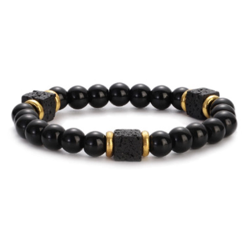 New Lava Cube Volcanic Stone Bracelet Men’s Colorful Marble Glass Beads Retro Bracelet