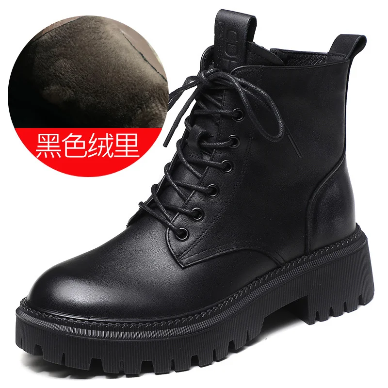 Yyvonne Leather Soft Bottom With Martin Boots Autumn And Winter New Short-Skin Women British Style Single Boots Work Fit Thick Bottom