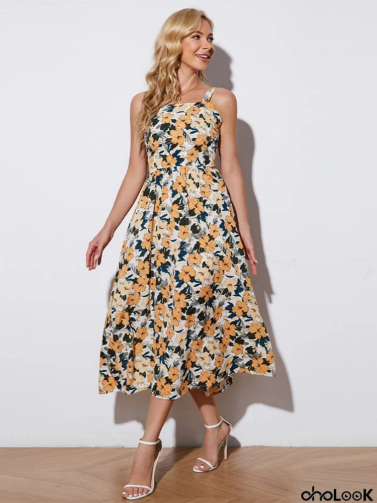 Floral Tie-Back Sleeveless Midi Dress