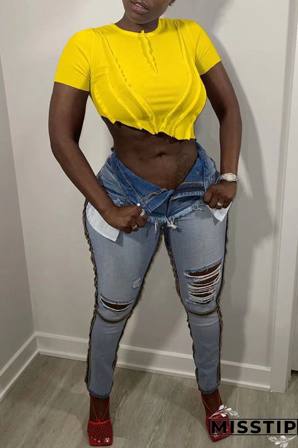 Rose Red Fashion Casual Solid Asymmetrical O Neck T-Shirts