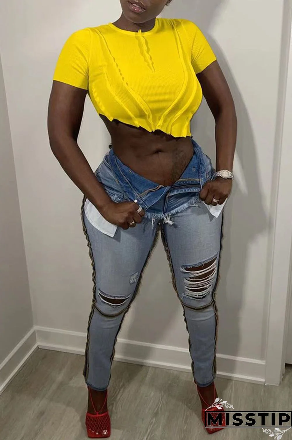 Rose Red Fashion Casual Solid Asymmetrical O Neck T-Shirts