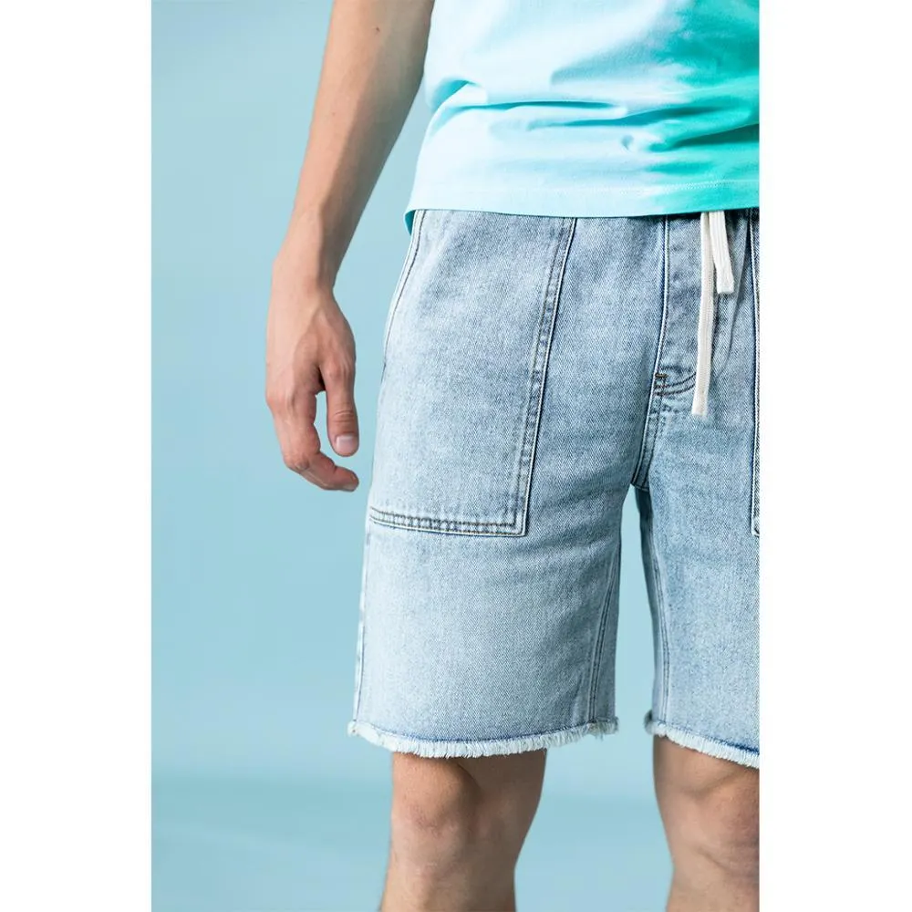 SIMWOOD 2021 summer new denim shorts men fashion raw hem drawstring wash short high quality brand clothing SJ130565