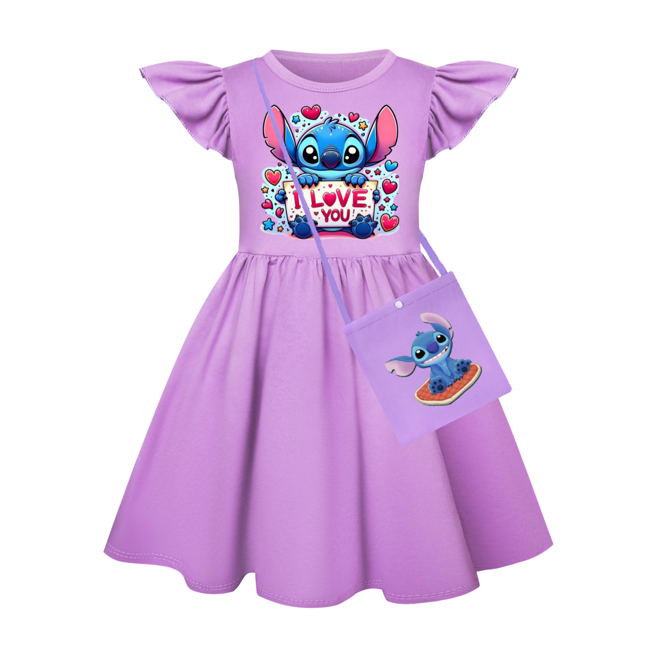 Stitch Themed Flutter Sleeve Dress for Girls - Sizes 110-150Perfect for Fun and Adventure -Mayoulove